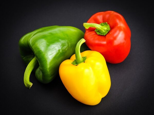 Green, red, and yellow bell pepper